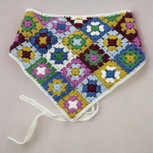 New Handmade Crochet Knitted Multicolour Floral Triangle Headband One Size